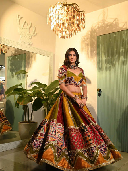 Multi Color Designer Navratri Printed Mirror Work Chaniya Choli