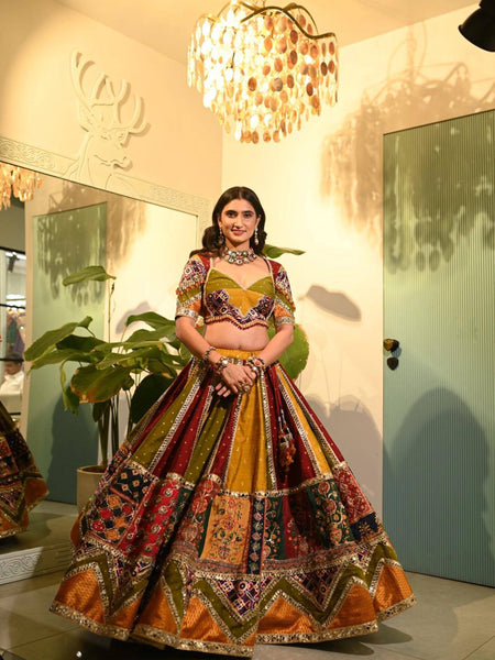 Multi Color Designer Navratri Printed Mirror Work Chaniya Choli