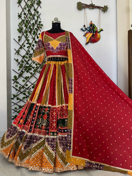 Multi Color Designer Navratri Printed Mirror Work Chaniya Choli