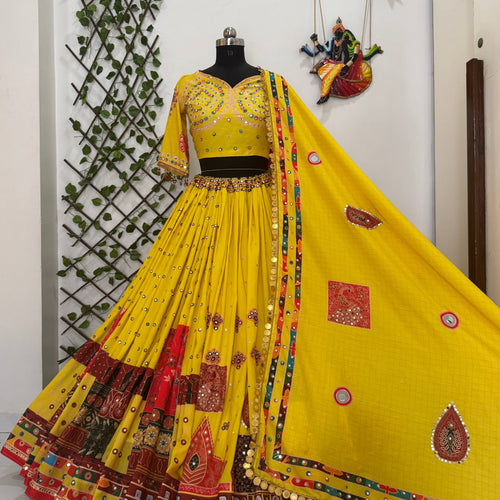 Kinjal Dave Stylist Navratri Yellow Color Digital Printed Lehenga