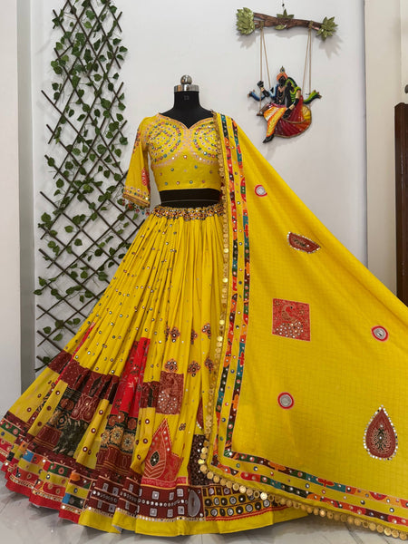Kinjal Dave Stylist Navratri Yellow Color Digital Printed Lehenga