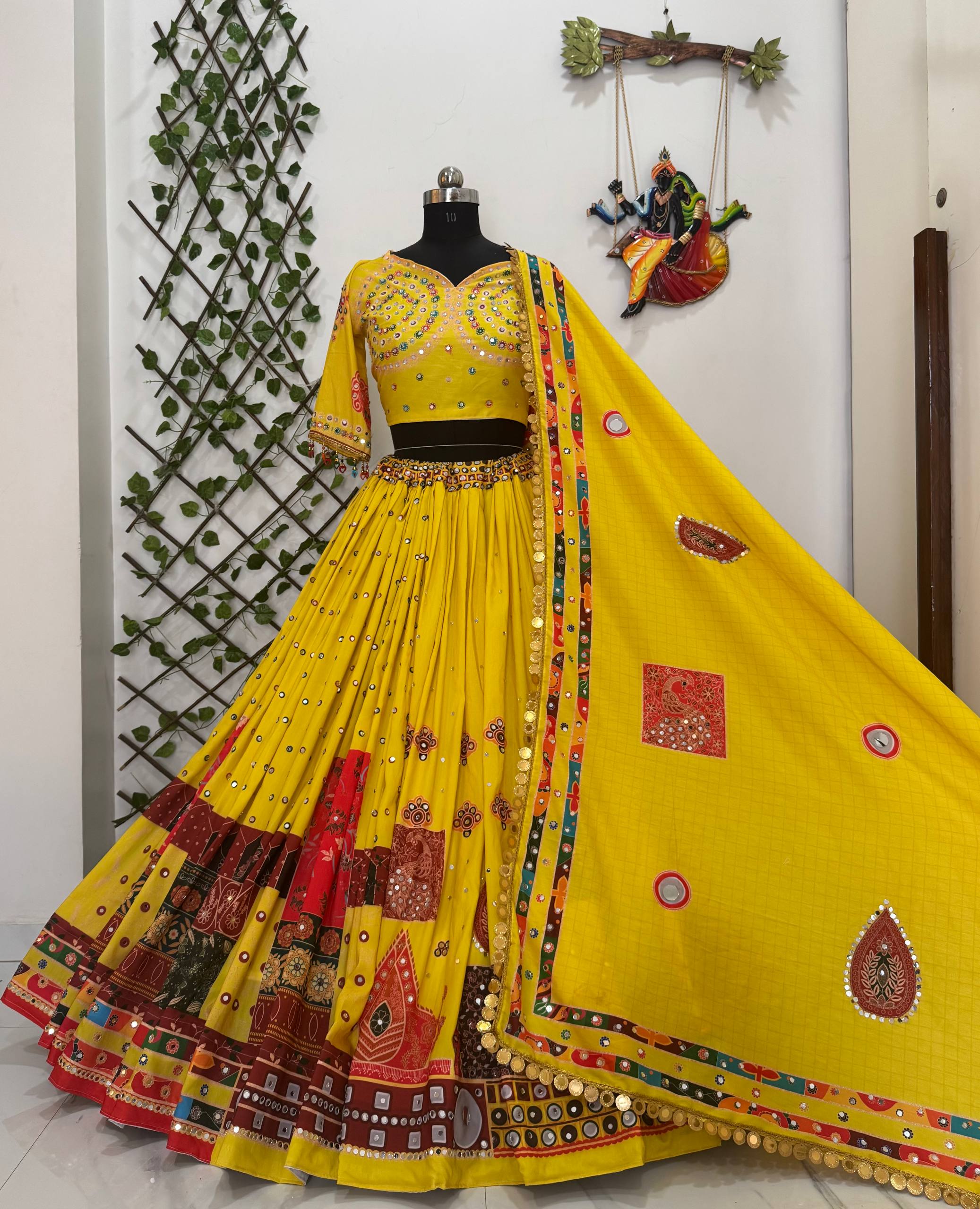 Kinjal Dave Stylist Navratri Yellow Color Digital Printed Lehenga