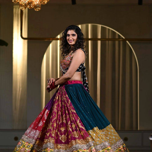 Multi Color Navratri Designer Mirror Work Printed Lehenga Choli