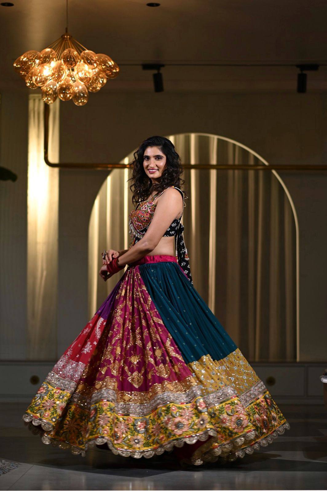 Multi Color Navratri Designer Mirror Work Printed Lehenga Choli