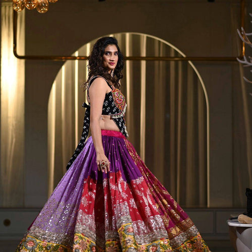 Multi Color Navratri Designer Mirror Work Printed Lehenga Choli