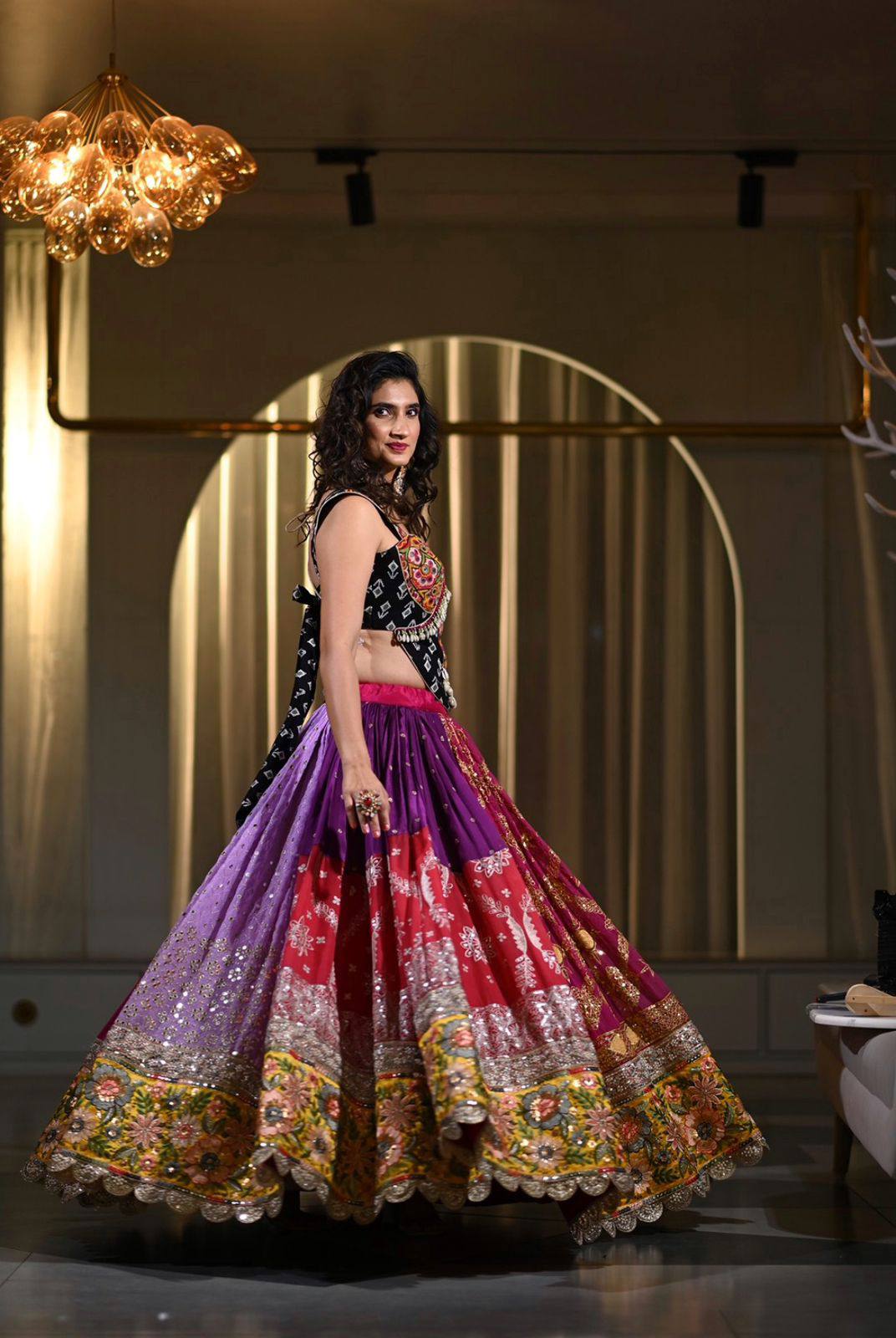 Multi Color Navratri Designer Mirror Work Printed Lehenga Choli