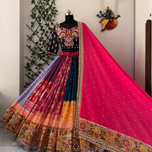 Multi Color Navratri Designer Mirror Work Printed Lehenga Choli