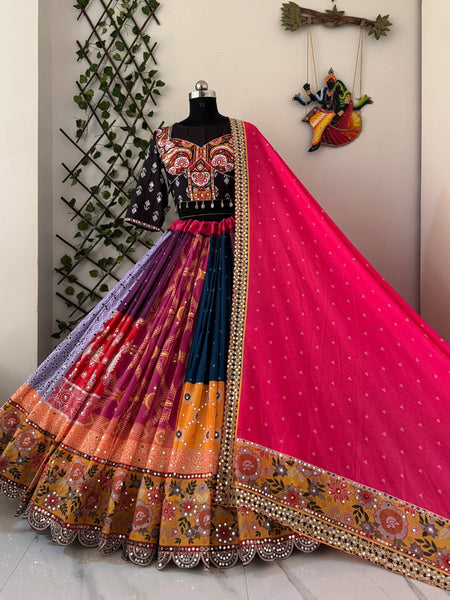 Multi Color Navratri Designer Mirror Work Printed Lehenga Choli