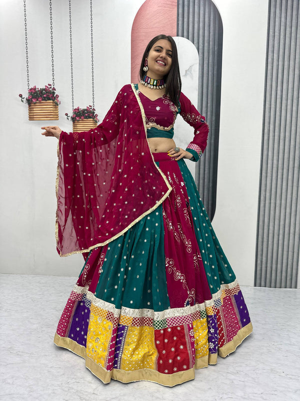 Multi Color Embroidered Designer Navratri Georgette Lehenga Choli