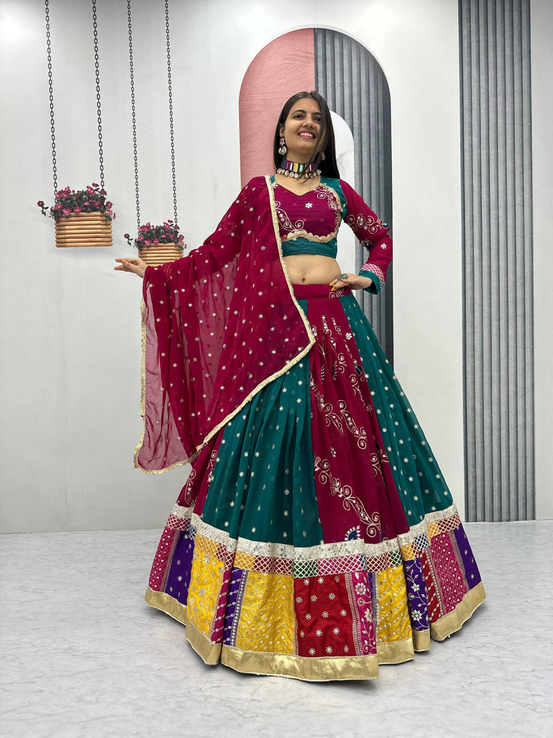 Multi Color Embroidered Designer Navratri Georgette Lehenga Choli