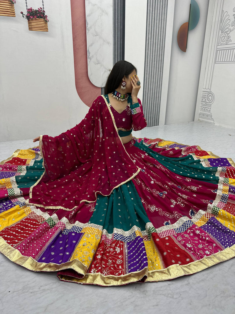Multi Color Embroidered Designer Navratri Georgette Lehenga Choli