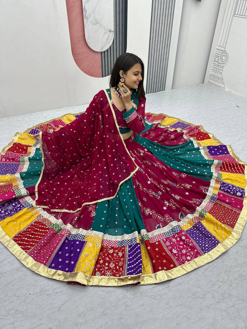 Multi Color Embroidered Designer Navratri Georgette Lehenga Choli