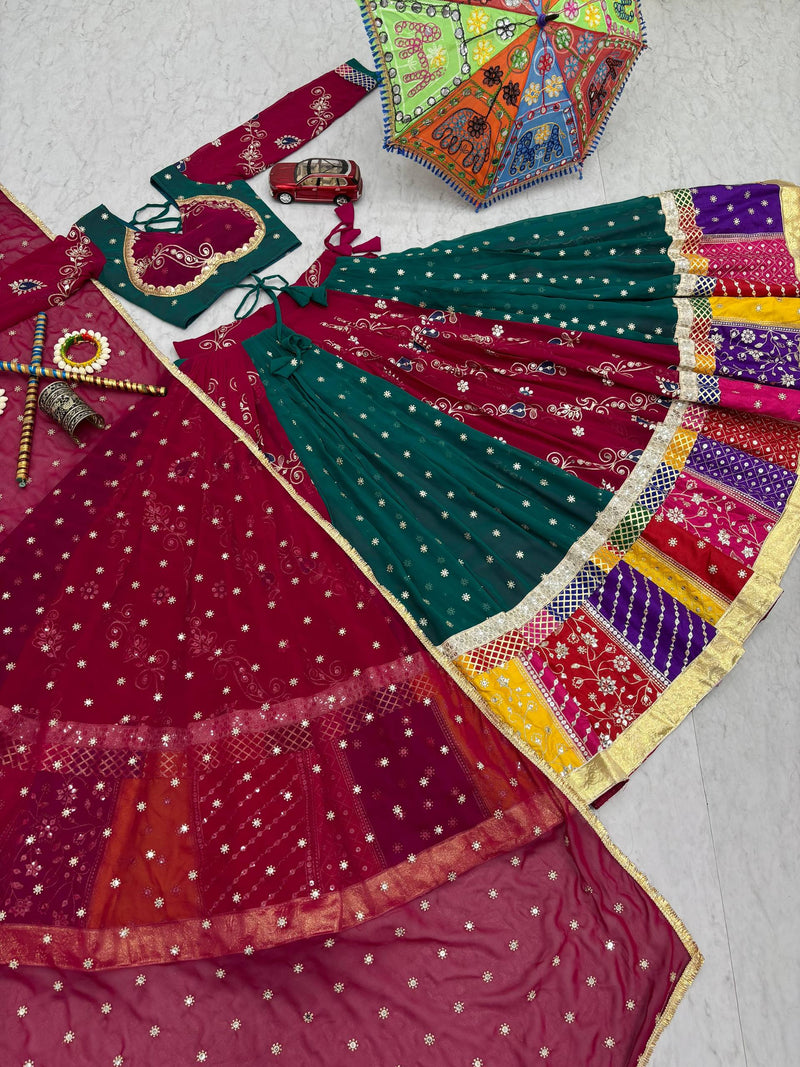 Multi Color Embroidered Designer Navratri Georgette Lehenga Choli