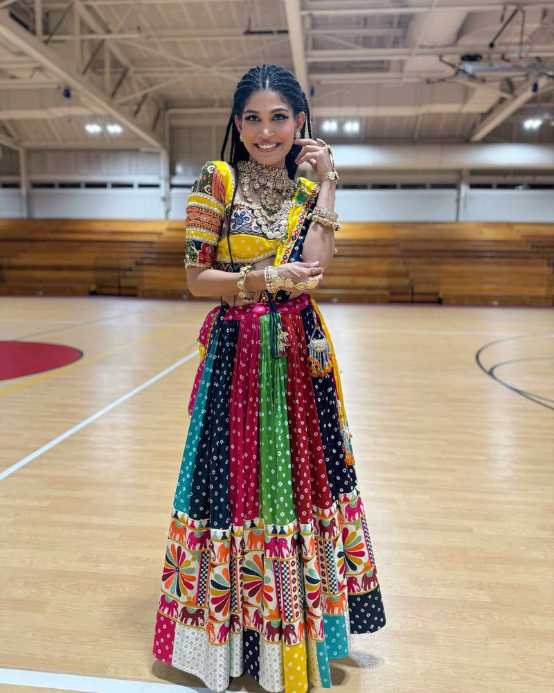 Multi Color Digital Printed Mirror Work Designer Lehenga Choli