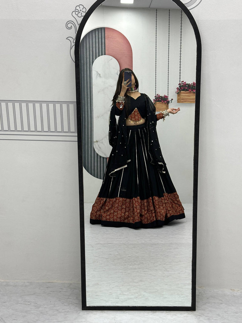 Black Color Cotton Navratri Look Lehenga Choli