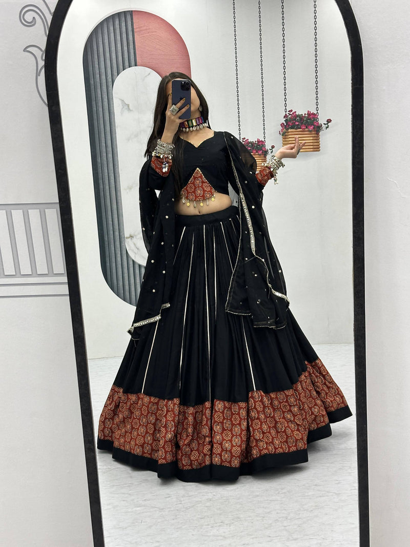 Black Color Cotton Navratri Look Lehenga Choli