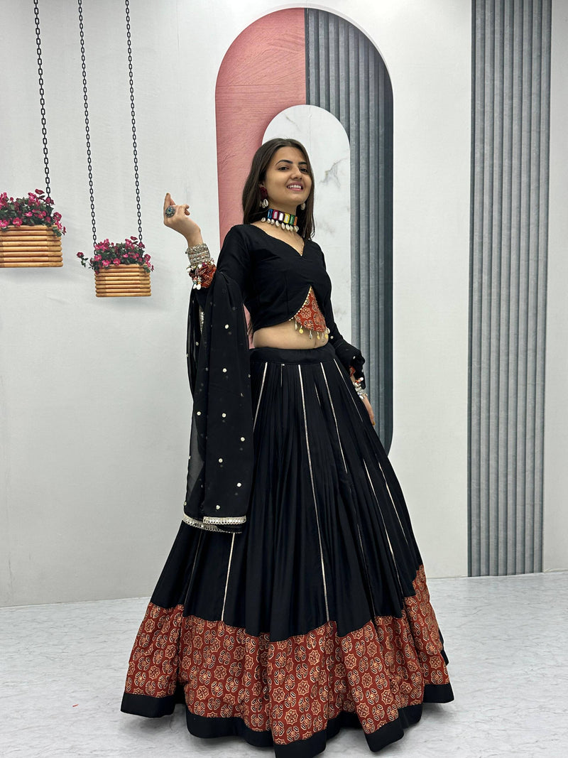 Black Color Cotton Navratri Look Lehenga Choli