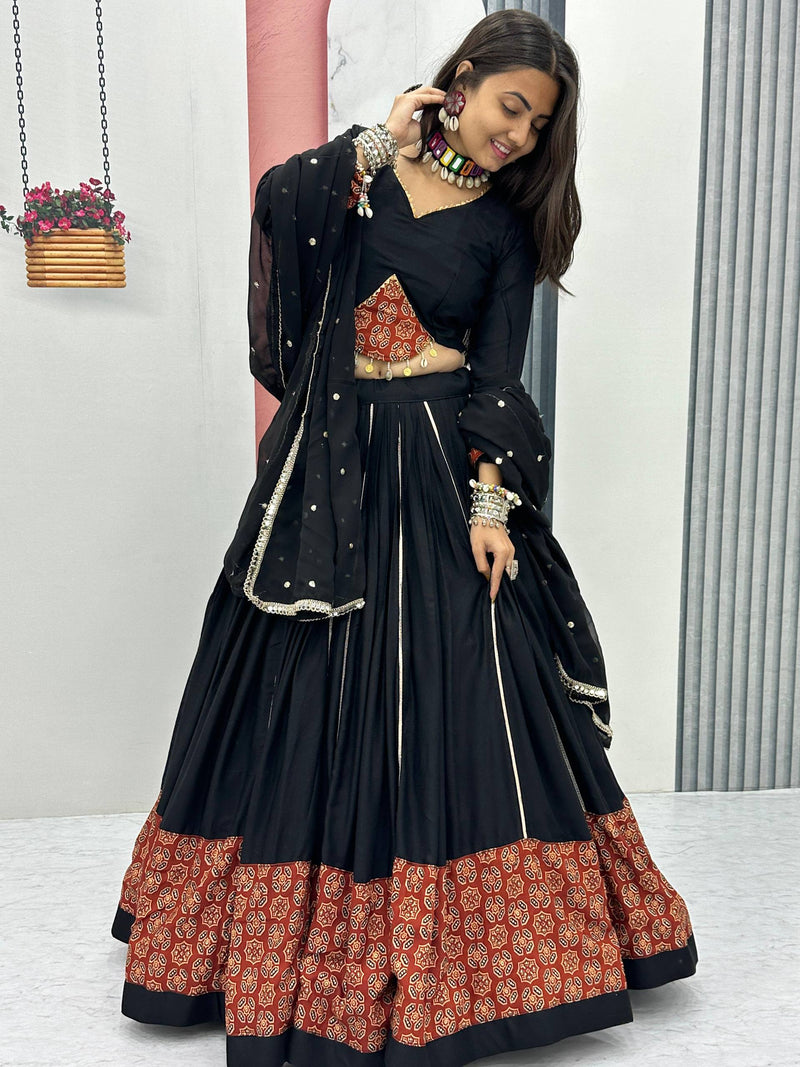 Black Color Cotton Navratri Look Lehenga Choli
