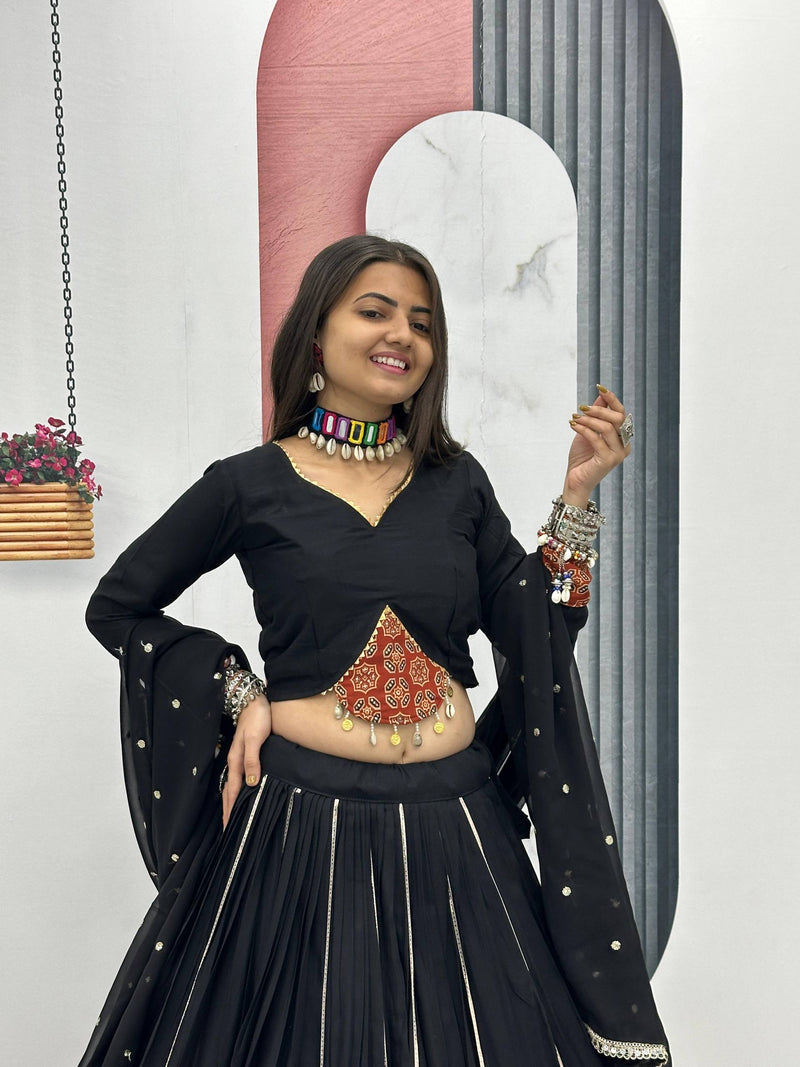 Black Color Cotton Navratri Look Lehenga Choli