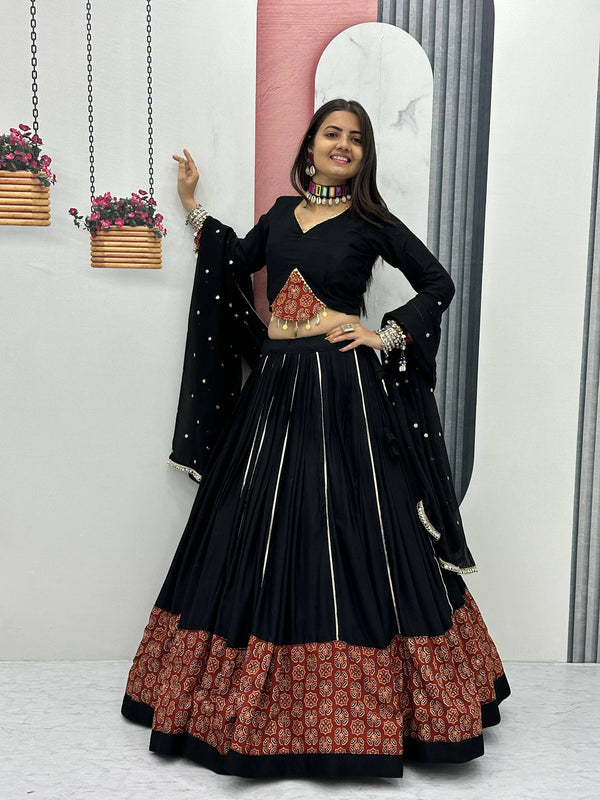 Black Color Cotton Navratri Look Lehenga Choli