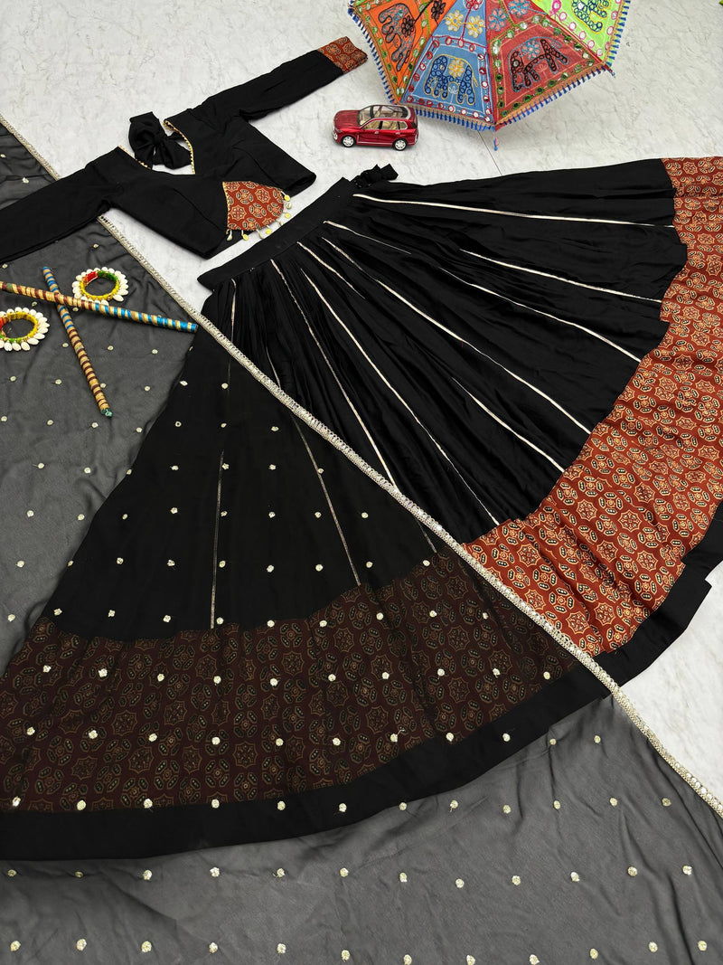 Black Color Cotton Navratri Look Lehenga Choli