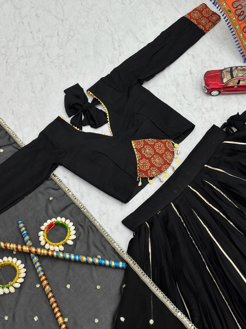 Black Color Cotton Navratri Look Lehenga Choli