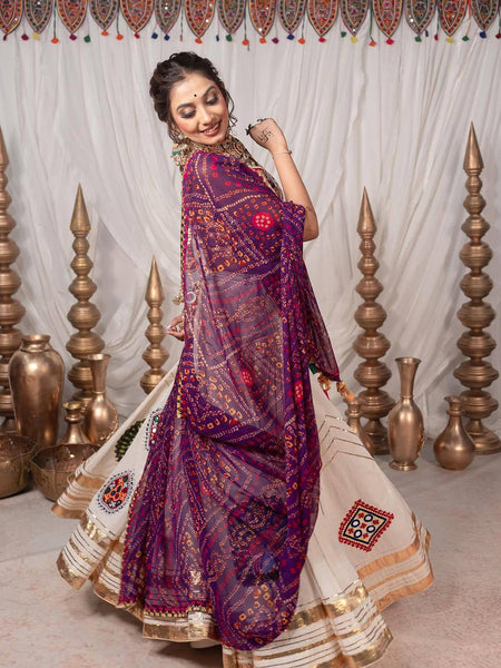 Peach Color Navratri Trendy Hit Printed Mirror Work Lehenga