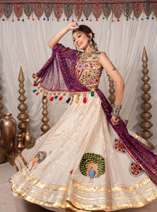 Peach Color Navratri Trendy Hit Printed Mirror Work Lehenga