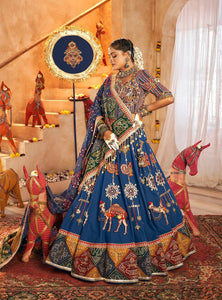 Blue Color Hit Navratri Designer Mirror Work Printed Chaniya Choli