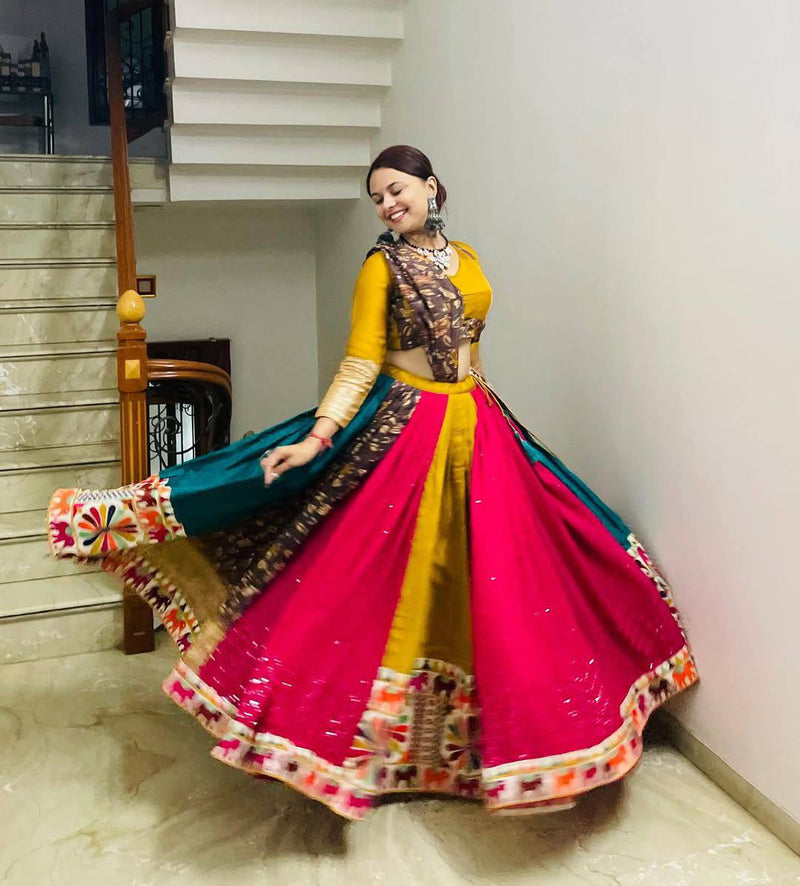 Multi Color Navratri Designer Printed Mirror Work Lehenga Choli