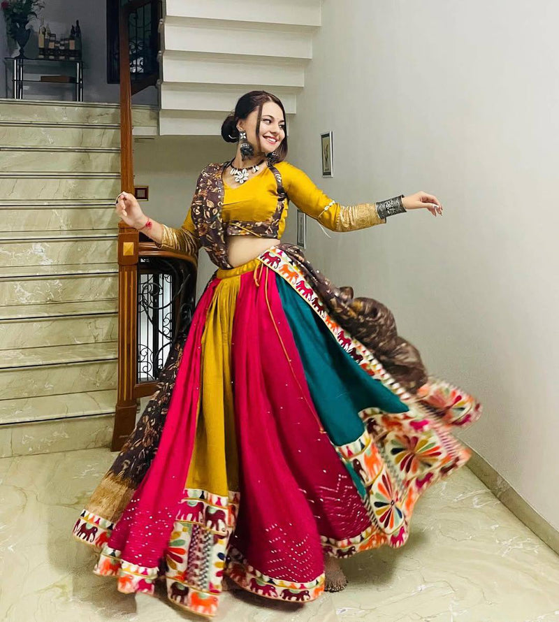 Multi Color Navratri Designer Printed Mirror Work Lehenga Choli