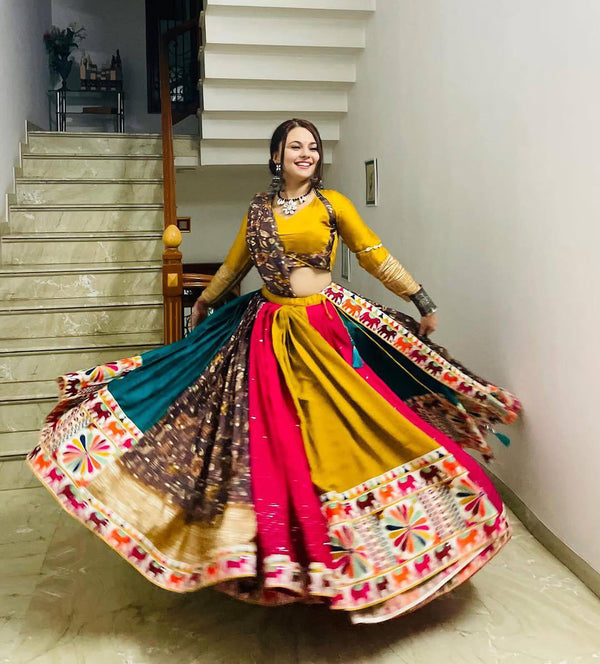 Multi Color Navratri Designer Printed Mirror Work Lehenga Choli