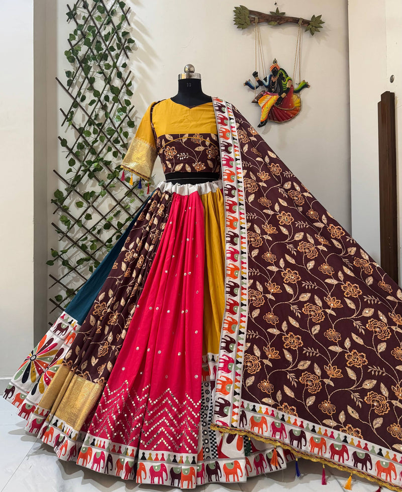 Multi Color Navratri Designer Printed Mirror Work Lehenga Choli