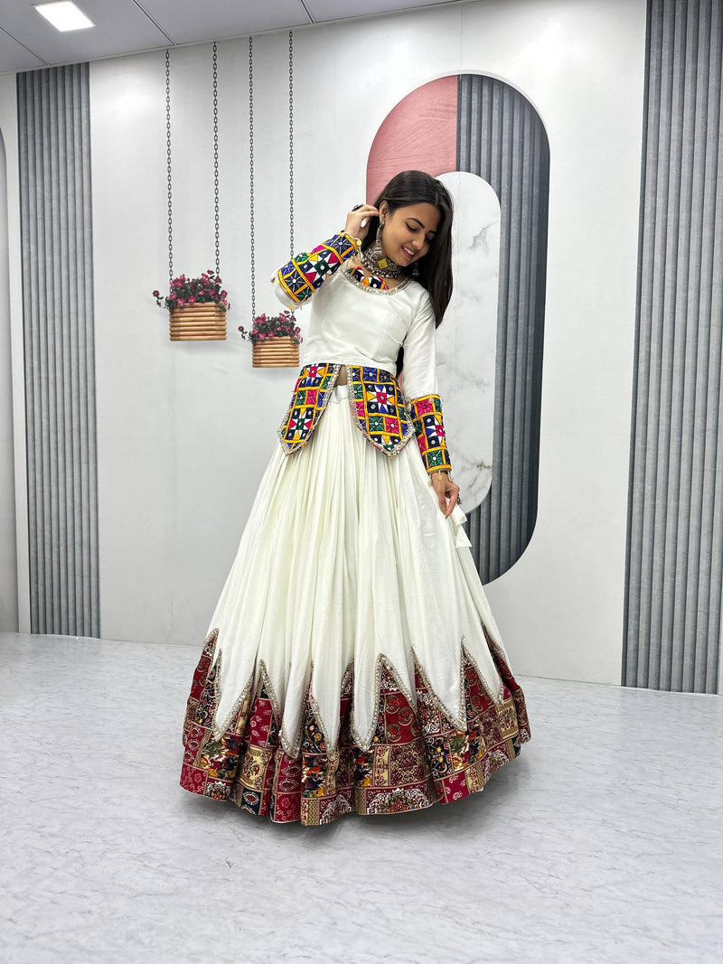 White Color Ready to Wear Navratri Lehenga with Designer Top