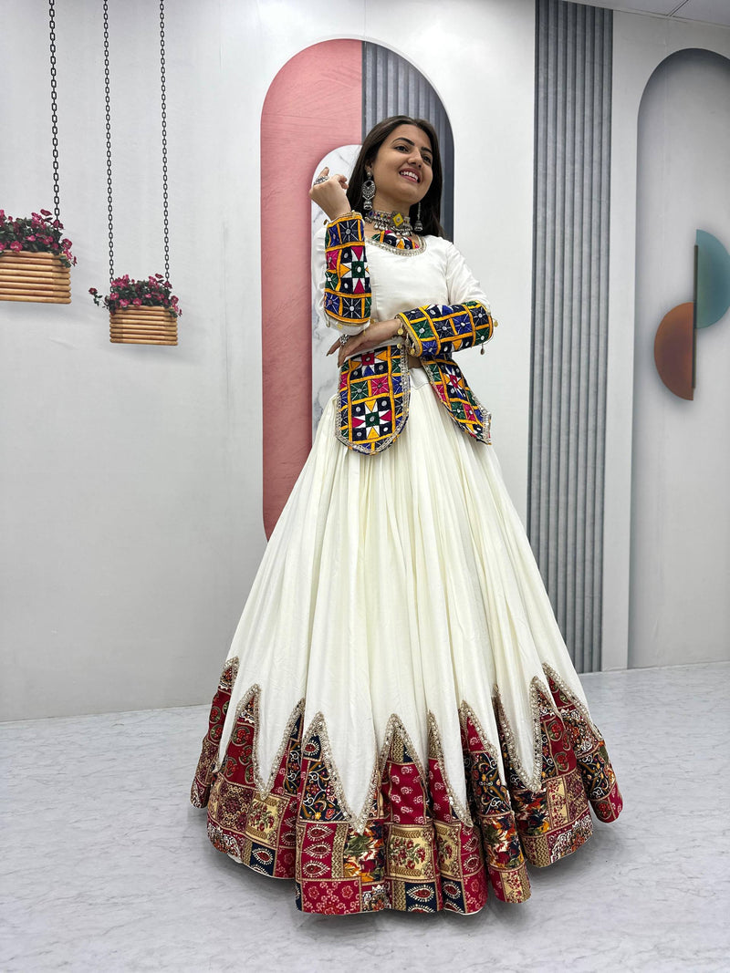 White Color Ready to Wear Navratri Lehenga with Designer Top