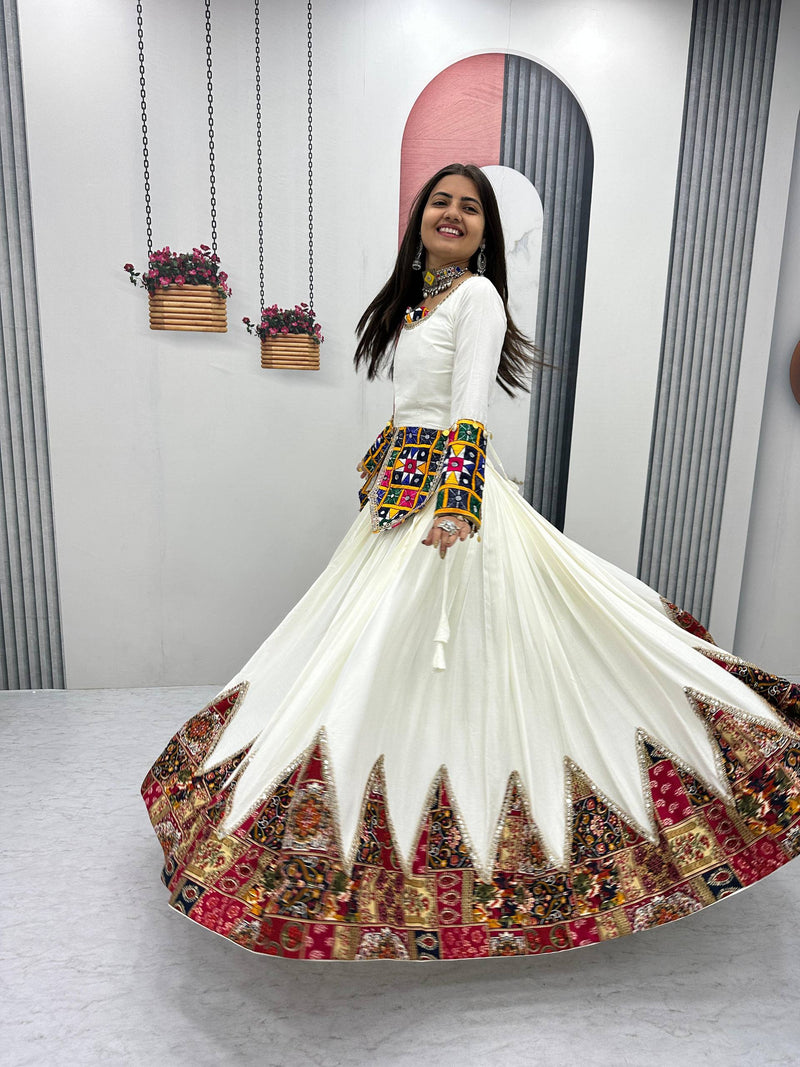 White Color Ready to Wear Navratri Lehenga with Designer Top