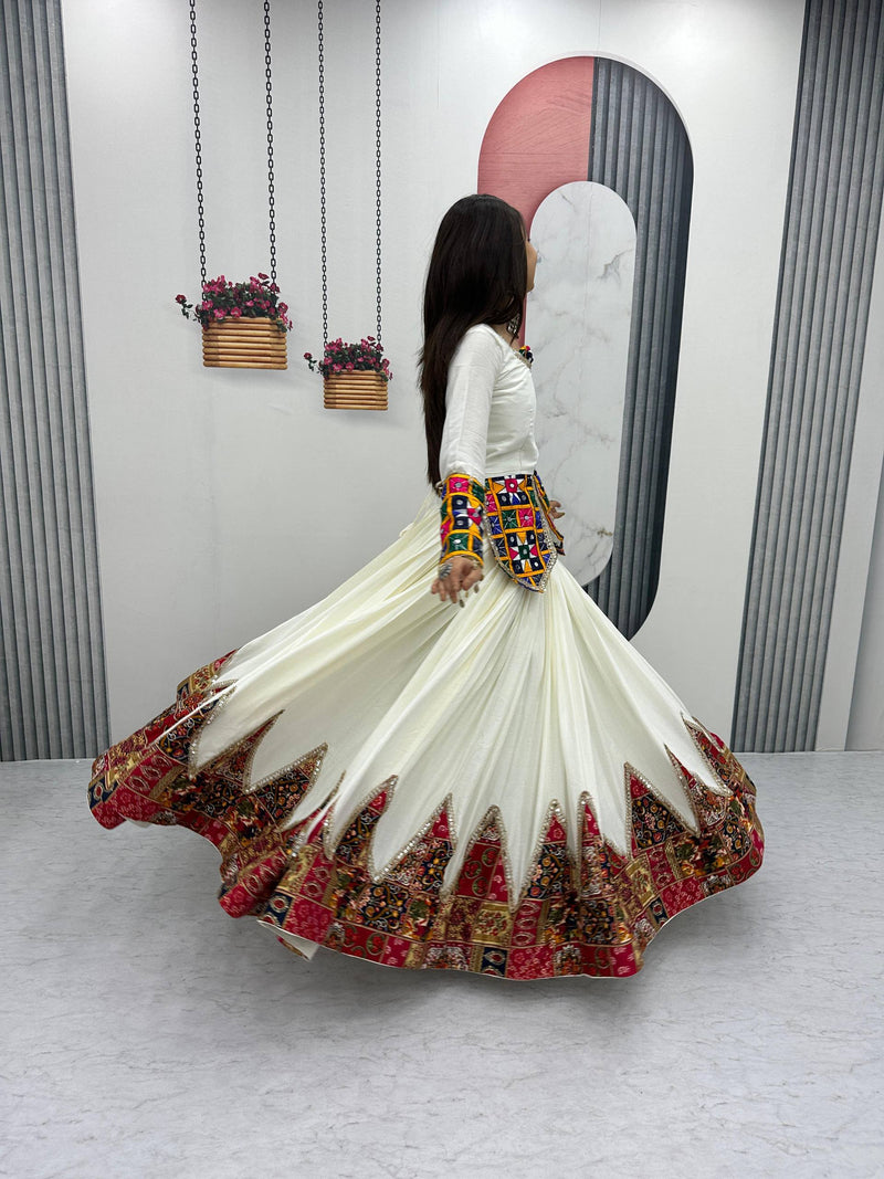 White Color Ready to Wear Navratri Lehenga with Designer Top
