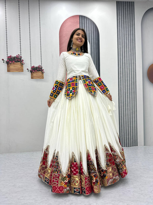 White Color Ready to Wear Navratri Lehenga with Designer Top