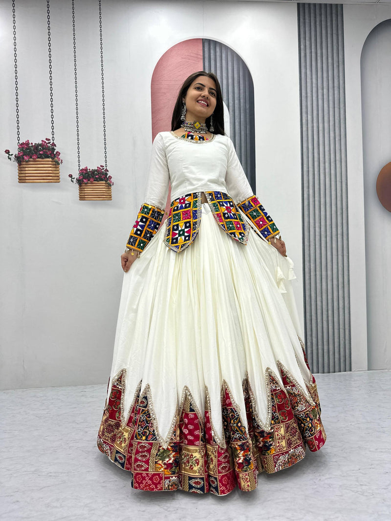 White Color Ready to Wear Navratri Lehenga with Designer Top