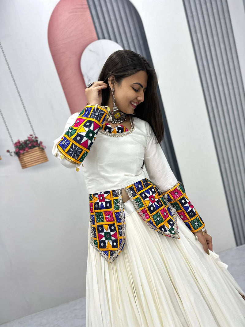 White Color Ready to Wear Navratri Lehenga with Designer Top