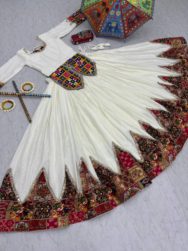 White Color Ready to Wear Navratri Lehenga with Designer Top