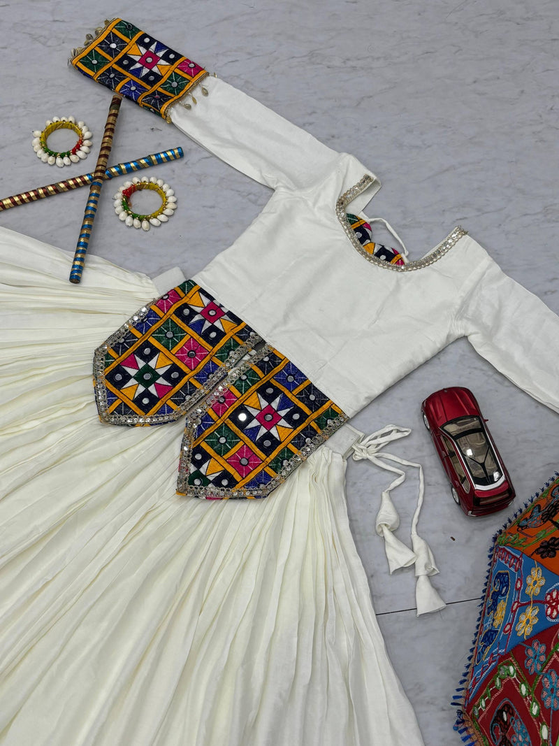 White Color Ready to Wear Navratri Lehenga with Designer Top