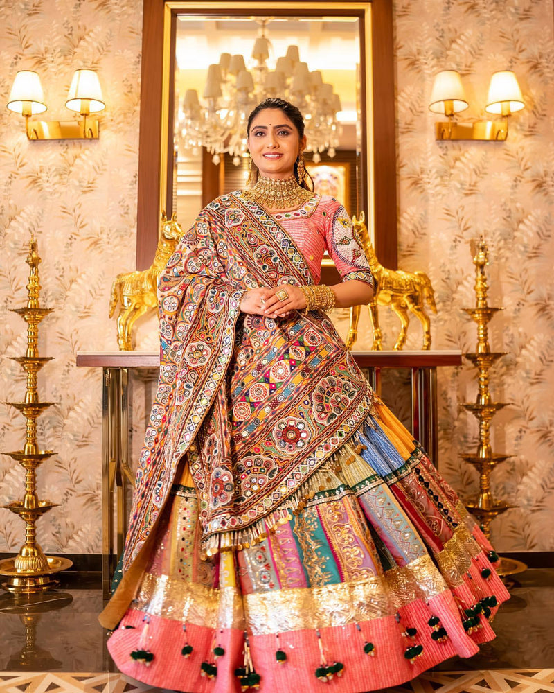 Geeta Rabari Wear Navratri Hit Printed Mirror Work Lehenga