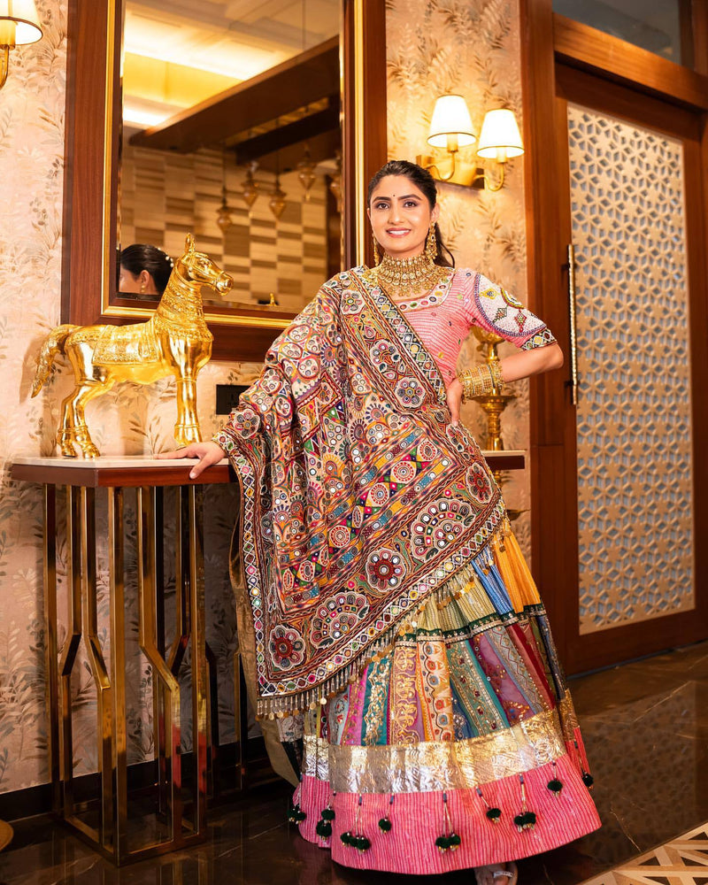 Geeta Rabari Wear Navratri Hit Printed Mirror Work Lehenga