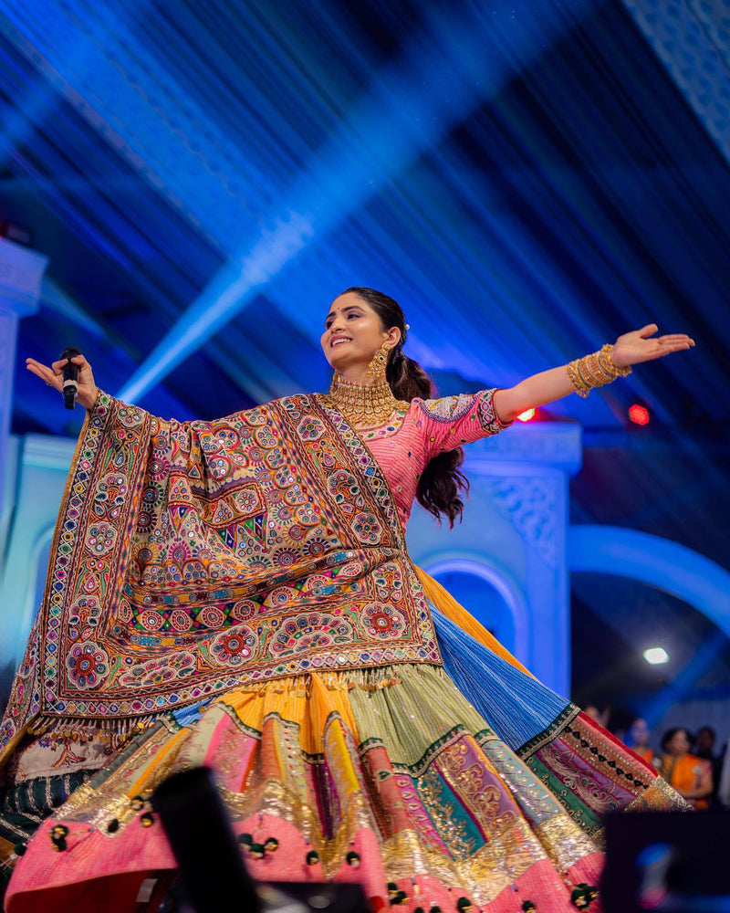 Geeta Rabari Wear Navratri Hit Printed Mirror Work Lehenga