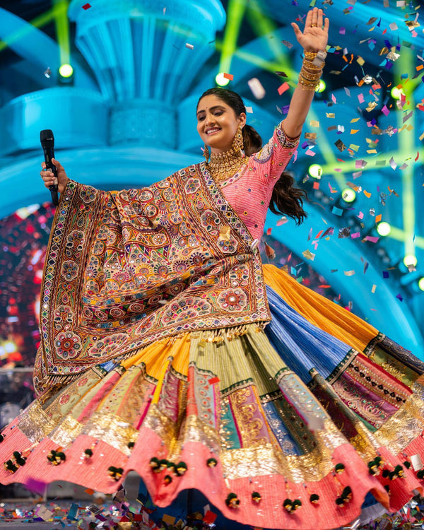 Geeta Rabari Wear Navratri Hit Printed Mirror Work Lehenga
