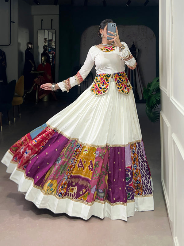 White Color Navratri Style Designer Lehenga With Beautiful Top