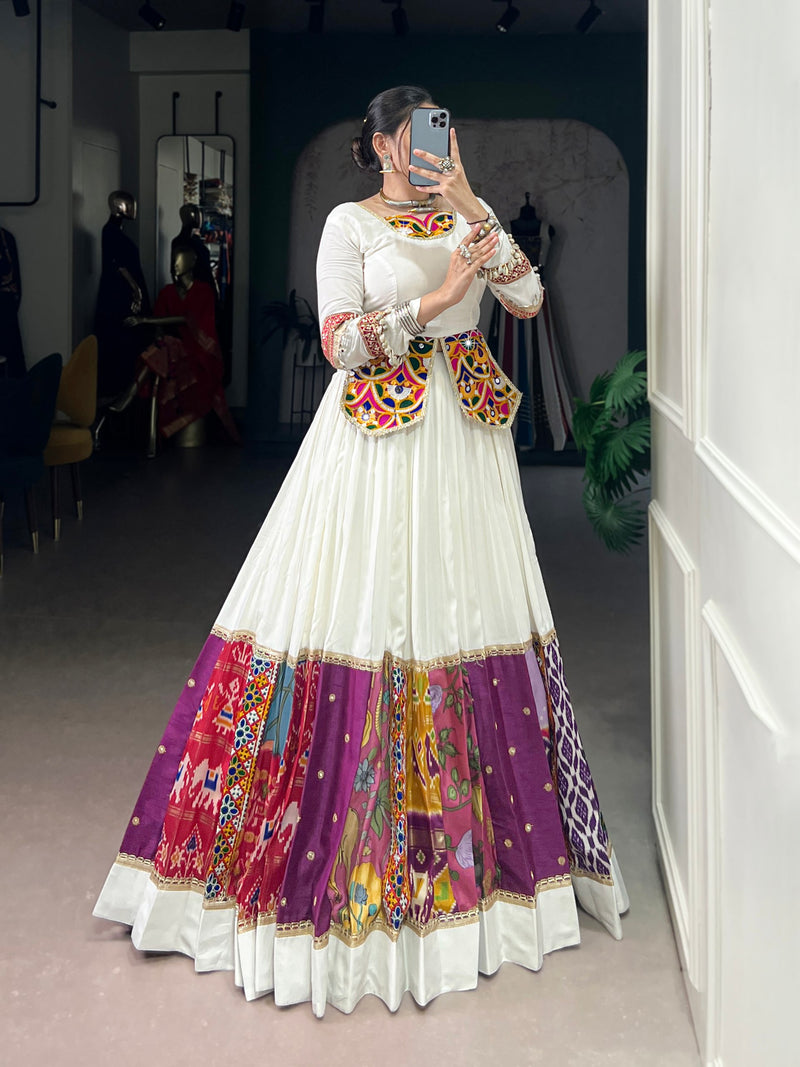 White Color Navratri Style Designer Lehenga With Beautiful Top