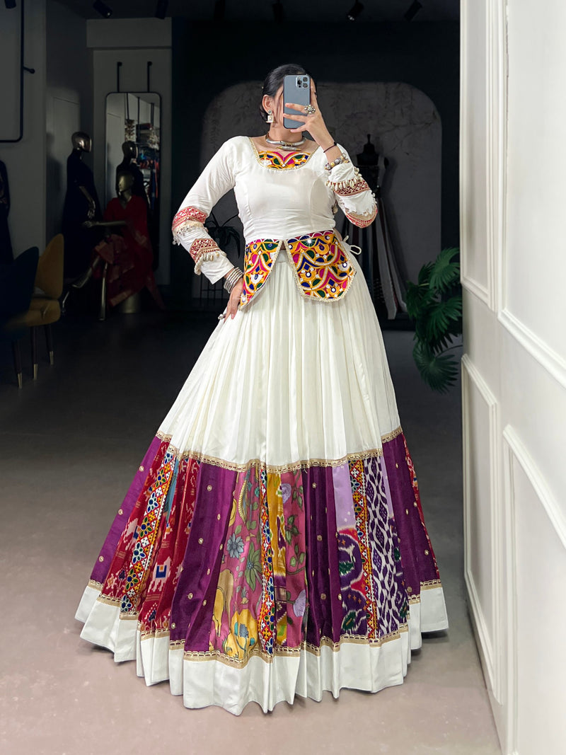 White Color Navratri Style Designer Lehenga With Beautiful Top