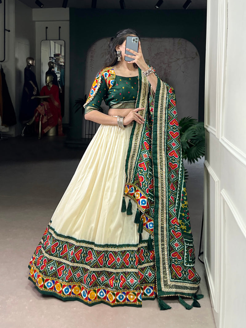 Green Color Patola Print with Gamthi Work Navratri Lehenga Choli
